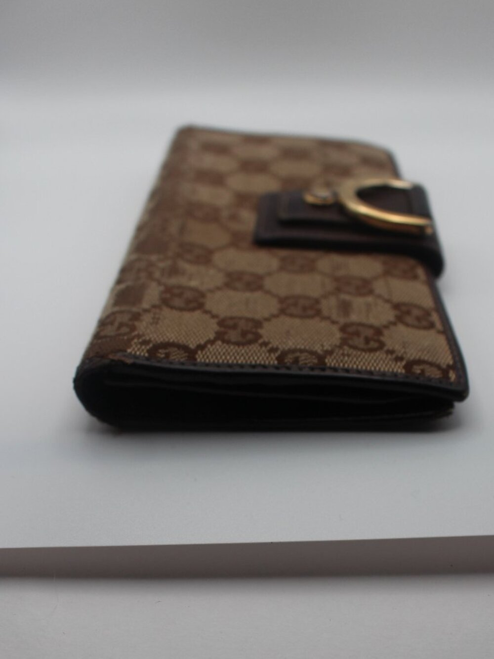 Gucci Beige Brown GG Canvas Long Wallet Gold Tone D Ring - Picture 2 of 11